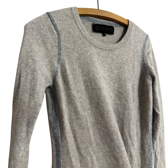 Quinn Women's Heather Brown Long Sleeve/Sweater with Gray Accent, 100% Cashmere - Picture 2 of 11